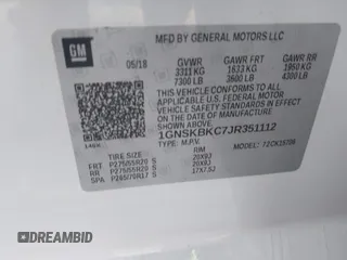 2018 Chevrolet Tahoe LT с VIN 1GNSKBKC7JR351112, выставлен на аукционе IAAI как лот 41732631 с пробегом 103 771 миль миль и . История ставок и продаж доступна на DreamBid. Изображение 9.