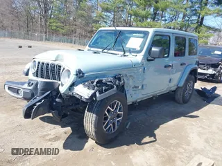 2024 Jeep Wrangler Sahara with VIN 1C4PJXEG1RW299325, listed as a IAAI auction lot 41854789 with 27,808 mi miles. Bid and sale history available at carsss.com. Image 2.