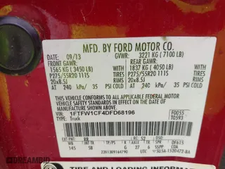 2013 Ford F-150 XL with VIN 1FTFW1CF4DFD68196, listed as a IAAI auction lot 41051752 with 164,149 mi miles. Bid and sale history available at carsss.com. Image 9.
