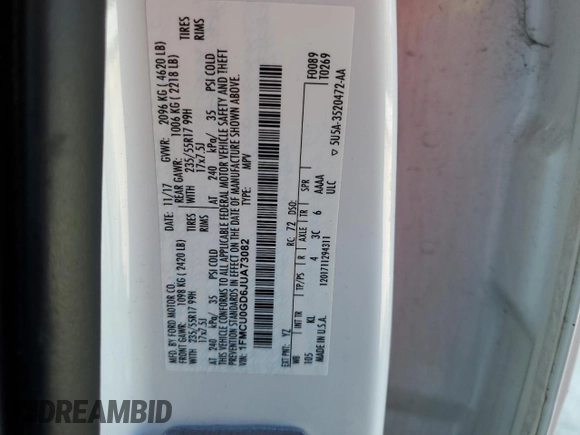 2018 Ford Escape SE with VIN 1FMCU0GD6JUA73082, listed as a Copart auction lot 50879005 with 148,900 mi miles and Salvage Title. Bid and sale history available at carsss.com. Image 13.