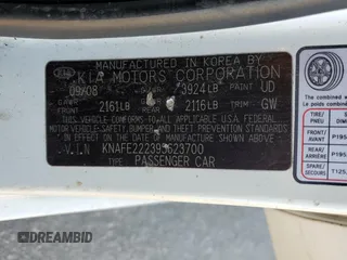 2009 Kia Spectra EX z VIN KNAFE222395623700, wystawiony jako Copart lot #86279424 z przebiegiem 195 991 mil mil oraz Szkoda całkowita • Salvage title. Historia ofert i sprzedaży dostępna na DreamBid. Obrazek 13.
