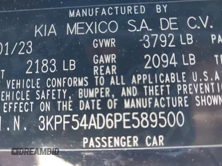 2023 Kia Forte GT-Line with VIN 3KPF54AD6PE589500, listed as a IAAI auction lot 41604455 with 31,444 mi miles. Bid and sale history available at carsss.com. Image 9.