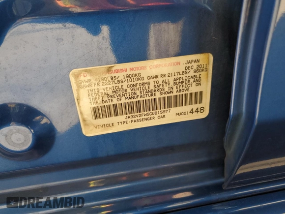 2012 Mitsubishi Lancer SE with VIN JA32V2FW5CU015977, listed as a Copart auction lot 72547934 with 145,295 mi miles and Salvage Title. Bid and sale history available at carsss.com. Image 14.