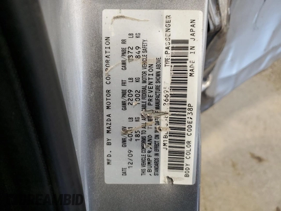 2010 Mazda 3 S Grand Touring with VIN JM1BL1S58A1266957, listed as a Copart auction lot 61185595 with 170,843 mi miles and Non repairable. Bid and sale history available at DreamBid. Image 12.