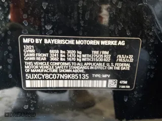 2022 BMW X6 M50i with VIN 5UXCY8C07N9K85135, listed as a Copart auction lot 45385725 with 57,106 mi miles and Salvage Title. Bid and sale history available at carsss.com. Image 15.