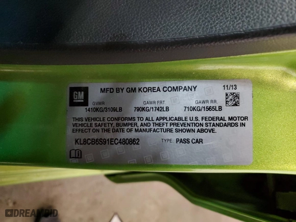 2014 Chevrolet Spark LS with VIN KL8CB6S91EC480862, listed as a Copart auction lot 49209275 with 0 mi miles and Salvage Title. Bid and sale history available at carsss.com. Image 15.