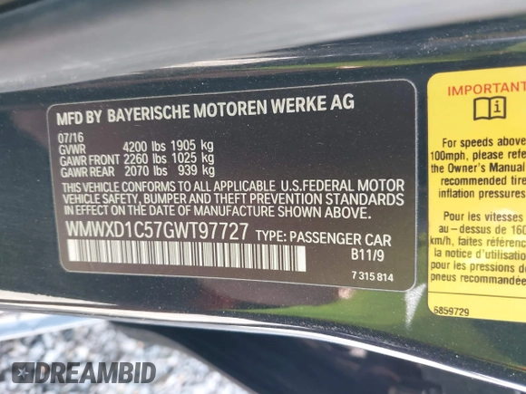 2016 MINI Countryman John Cooper Works with VIN WMWXD1C57GWT97727, listed as a IAAI auction lot 42166560 with 114,300 mi miles and . Bid and sale history available at DreamBid. Image 9.