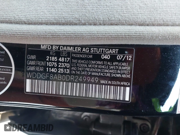 2013 Mercedes-Benz C 300 Sport with VIN WDDGF8AB0DR249949, listed as a IAAI auction lot 41396567 with Not Provided miles and . Bid and sale history available at carsss.com. Image 9.