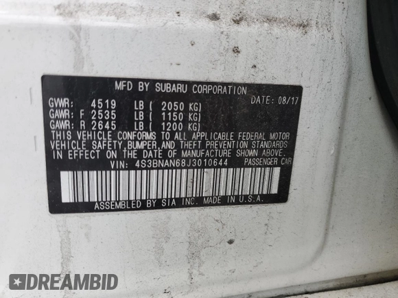 2018 Subaru Legacy Limited with VIN 4S3BNAN68J3010644, listed as a Copart auction lot 48421214 with 107,949 mi miles. Bid and sale history available at carsss.com. Image 14.