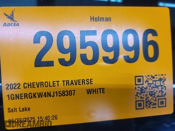 2022 Chevrolet Traverse LT Cloth with VIN 1GNERGKW4NJ158307, listed as a IAAI auction lot 42708260 with 60,990 mi miles and . Bid and sale history available at DreamBid. Image 6.