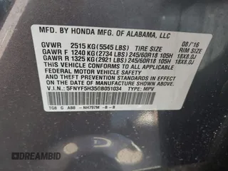 2016 Honda Pilot EX with VIN 5FNYF5H35GB051034, listed as a IAAI auction lot 40572529 with 116,859 mi miles. Bid and sale history available at carsss.com. Image 9.