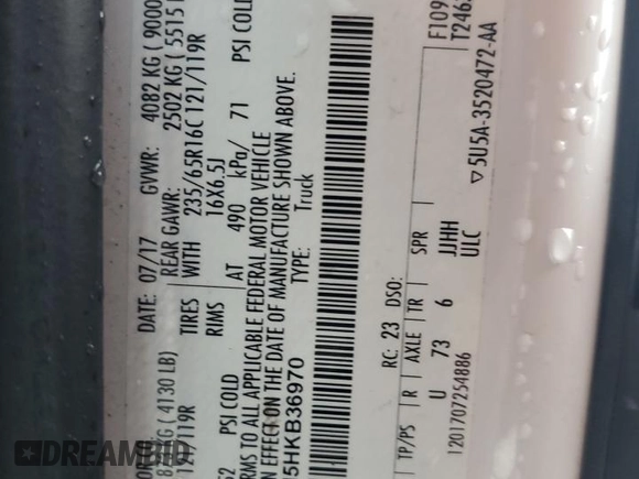 2017 Ford Transit z VIN 1FTYR1ZM5HKB36970, wystawiony jako Copart lot #55703045 z przebiegiem 392 008 mil mil oraz Szkoda całkowita • Salvage title. Historia ofert i sprzedaży dostępna na DreamBid. Obrazek 13.
