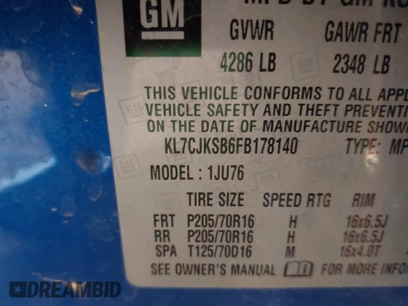 2015 Chevrolet Trax LS with VIN KL7CJKSB6FB178140, listed as a IAAI auction lot 41580006 with 52,014 mi miles. Bid and sale history available at carsss.com. Image 9.