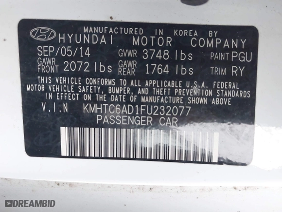 2015 Hyundai Veloster RE:FLEX with VIN KMHTC6AD1FU232077, listed as a IAAI auction lot 41529502 with 201,833 mi miles. Bid and sale history available at carsss.com. Image 9.