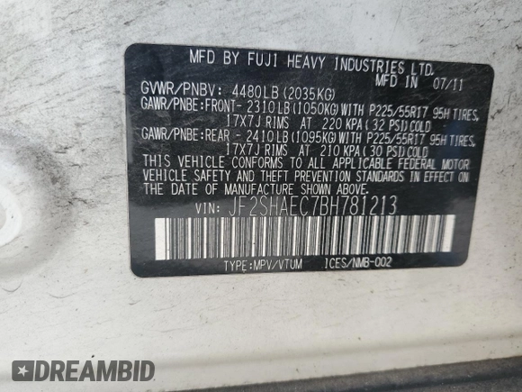 2011 Subaru Forester X Limited with VIN JF2SHAEC7BH781213, listed as a Copart auction lot 61753015 with 110,183 mi miles and Clean title. Bid and sale history available at DreamBid. Image 12.
