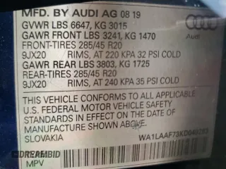 2019 Audi Q7 Premium Plus with VIN WA1LAAF73KD049283, listed as a Copart auction lot 59907545 with 28,985 mi miles and Clean title. Bid and sale history available at DreamBid. Image 14.