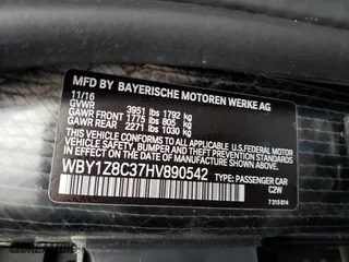 2017 BMW i3 with VIN WBY1Z8C37HV890542, listed as a Copart auction lot 36293203 with 37,407 mi miles. Bid and sale history available at carsss.com. Image 12.