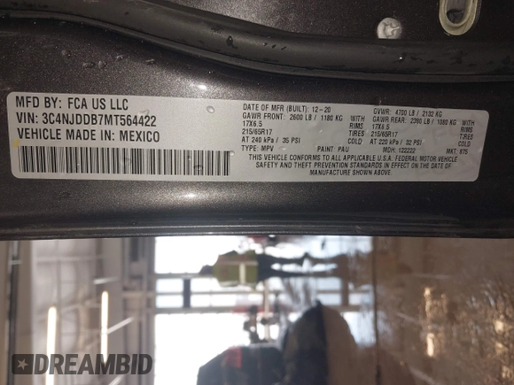 2021 Jeep Compass Trailhawk с VIN 3C4NJDDB7MT564422, выставлен на аукционе IAAI как лот 41611162 с пробегом 84 029 миль миль и . История ставок и продаж доступна на DreamBid. Изображение 9.