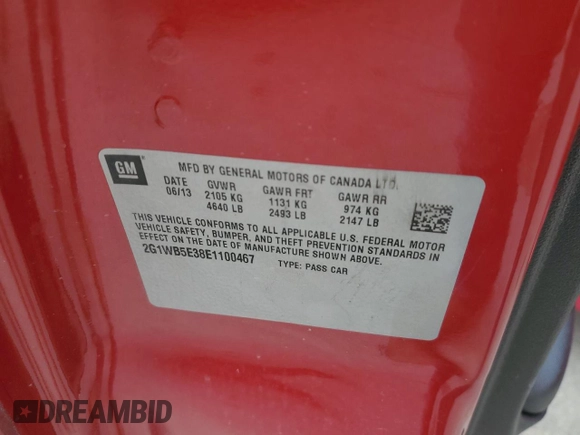 2014 Chevrolet Impala LT z VIN 2G1WB5E38E1100467, wystawiony jako Copart lot #53897325 z przebiegiem 151 914 mil mil oraz Szkoda całkowita • Salvage title. Historia ofert i sprzedaży dostępna na DreamBid. Obrazek 13.