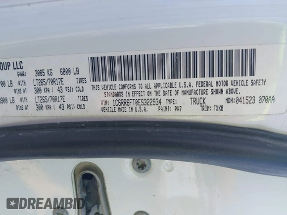 2014 Ram 1500 Express with VIN 1C6RR6FT0ES322934, listed as a IAAI auction lot 42717836 with 203,347 mi miles and . Bid and sale history available at DreamBid. Image 9.