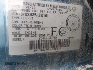 2018 Nissan Micra S z VIN 3N1CK3CP8JL248120, wystawiony jako Copart lot #50517654 z przebiegiem 48 503 mil mil oraz Szkody całkowita. Historia ofert i sprzedaży dostępna na DreamBid. Obrazek 12.