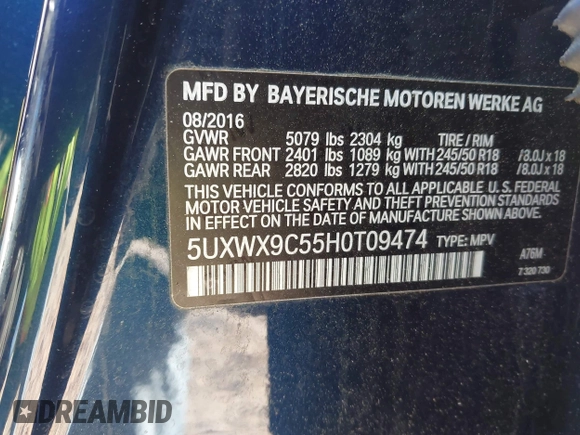 2017 BMW X3 xDrive28i with VIN 5UXWX9C55H0T09474, listed as a IAAI auction lot 42060029 with 118,123 mi miles and . Bid and sale history available at DreamBid. Image 9.