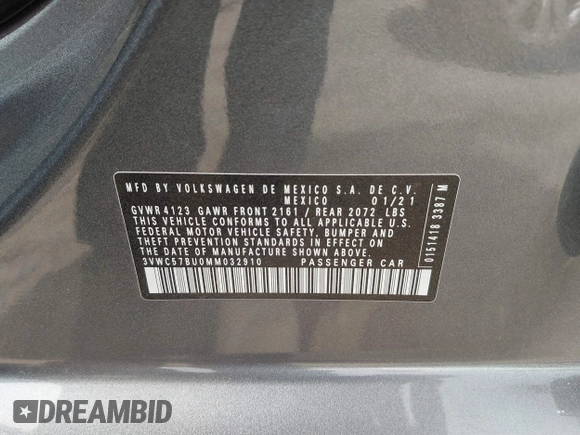2021 Volkswagen Jetta S z VIN 3VWC57BU0MM032910, wystawiony jako IAAI lot #41836545 z przebiegiem 64 042 mil mil oraz . Historia ofert i sprzedaży dostępna na DreamBid. Obrazek 9.