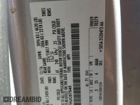 2017 Ford Escape S with VIN 1FMCU0F77HUC67545, listed as a Copart auction lot 56861555 with 228,117 mi miles and Salvage title. Bid and sale history available at DreamBid. Image 14.