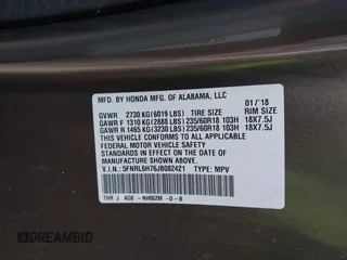 2018 Honda Odyssey EX-L z VIN 5FNRL6H76JB082421, wystawiony jako IAAI lot #41914032 z przebiegiem 66 133 mil mil oraz . Historia ofert i sprzedaży dostępna na DreamBid. Obrazek 9.