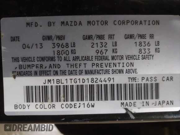 2013 Mazda 3 i SV with VIN JM1BL1TG1D1824491, listed as a IAAI auction lot 41603105 with 120,451 mi miles. Bid and sale history available at carsss.com. Image 9.