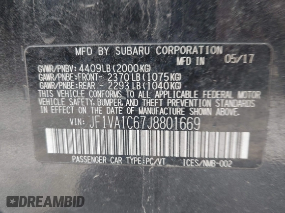 2018 Subaru WRX Premium with VIN JF1VA1C67J8801669, listed as a IAAI auction lot 40756560 with 107,472 mi miles. Bid and sale history available at carsss.com. Image 9.