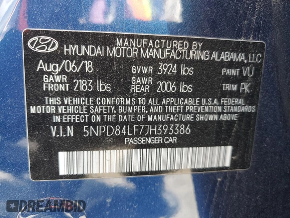 2018 Hyundai Elantra SEL z VIN 5NPD84LF7JH393386, wystawiony jako Copart lot #53358805 z przebiegiem 59 475 mil mil oraz Szkoda całkowita • Salvage title. Historia ofert i sprzedaży dostępna na DreamBid. Obrazek 12.