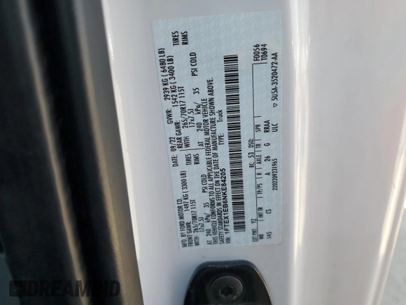 2022 Ford F-150 XL with VIN 1FTEX1EB6NKE84205, listed as a Copart auction lot 48935055 with 43,189 mi miles and Salvage title. Bid and sale history available at DreamBid. Image 12.