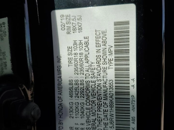 2019 Honda CR-V EX-L with VIN 5J6RW1H89KA013553, listed as a Copart auction lot 88259495 with 129,369 mi miles and Salvage Title. Bid and sale history available at carsss.com. Image 14.
