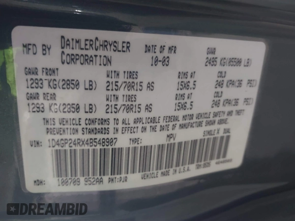 2004 Dodge Caravan SE z VIN 1D4GP24RX4B548907, wystawiony jako IAAI lot #41849354 z przebiegiem 156 577 mil mil oraz . Historia ofert i sprzedaży dostępna na DreamBid. Obrazek 9.