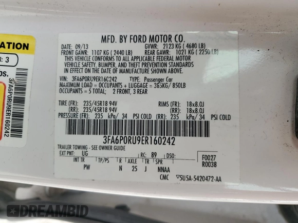 2014 Ford Fusion Titanium Hybrid with VIN 3FA6P0RU9ER160242, listed as a Copart auction lot 50209005 with 172,507 mi miles and Salvage Title. Bid and sale history available at carsss.com. Image 12.