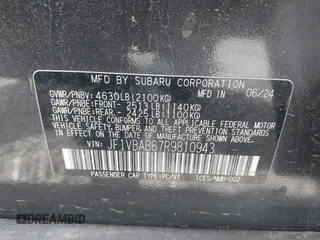 2024 Subaru WRX with VIN JF1VBAB67R9810943, listed as a IAAI auction lot 42010462 with 9,002 mi miles and . Bid and sale history available at DreamBid. Image 9.