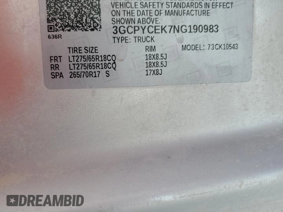 2022 Chevrolet Silverado 1500 Custom Trail Boss with VIN 3GCPYCEK7NG190983, listed as a Copart auction lot 53241744 with 71,301 mi miles and Non Repairable. Bid and sale history available at DreamBid. Image 12.