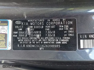 2018 Kia Sedona EX with VIN KNDMC5C16J6398985, listed as a IAAI auction lot 41631555 with 65,994 mi miles. Bid and sale history available at carsss.com. Image 9.