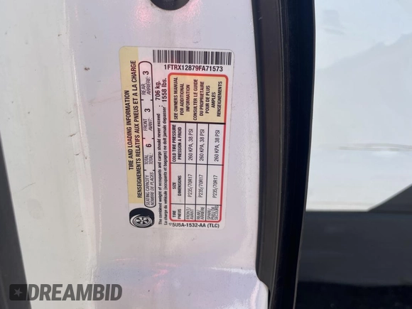 2009 Ford F-150 STX with VIN 1FTRX12879FA71573, listed as a Copart auction lot 56188705 with 228,051 mi miles and Clean Title. Bid and sale history available at DreamBid. Image 10.
