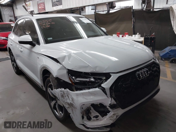 2023 Audi Q5 S line Premium Plus with VIN WA1EAAFYXP2061578, listed as a IAAI auction lot 42338898 with 20,190 mi miles and . Bid and sale history available at DreamBid. Image 1.