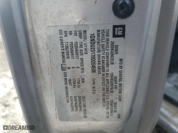 2008 Chevrolet Uplander LS with VIN 1GNDU23178D204506, listed as a Copart auction lot 89255575 with 0 mi miles and Salvage Title. Bid and sale history available at carsss.com. Image 13.