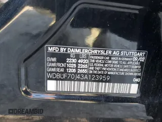 2003 Mercedes-Benz E-Class 5.0L with VIN WDBUF70J43A123959, listed as a Copart auction lot 45032875 with 136,922 mi miles and Non Repairable. Bid and sale history available at carsss.com. Image 12.
