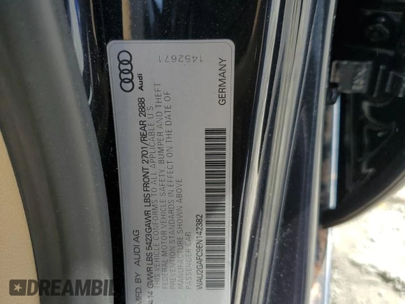 2014 Audi A7 Prestige с VIN WAU2GAFC9EN142382, выставлен на аукционе Copart как лот 56214755 с пробегом 62 656 миль миль и Списание • Salvage title. История ставок и продаж доступна на DreamBid. Изображение 12.