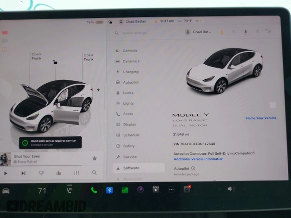 2022 Tesla Model Y Long Range z VIN 7SAYGDEE3NF426481, wystawiony jako IAAI lot #42076729 z przebiegiem 21 648 mil mil oraz . Historia ofert i sprzedaży dostępna na DreamBid. Obrazek 7.