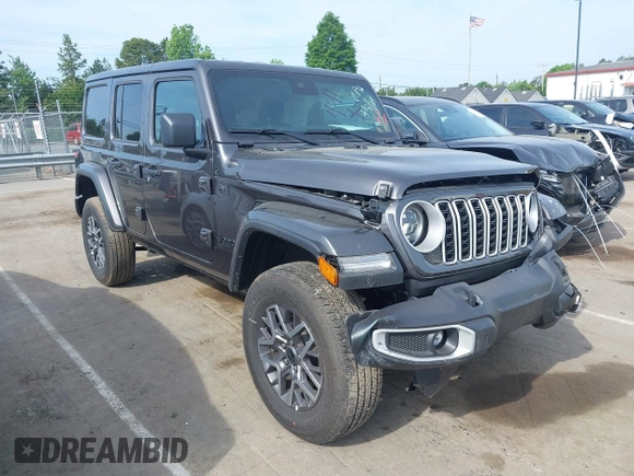 2025 Jeep Wrangler Sahara with VIN 1C4PJXEN5SW525130, listed as a IAAI auction lot 42174096 with 5,387 mi miles and . Bid and sale history available at DreamBid. Image 1.