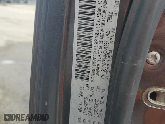 2017 Ram 2500 Tradesman with VIN 3C6TR4HT4HG771097, listed as a Copart auction lot 55383525 with 117,811 mi miles and Salvage title. Bid and sale history available at DreamBid. Image 12.