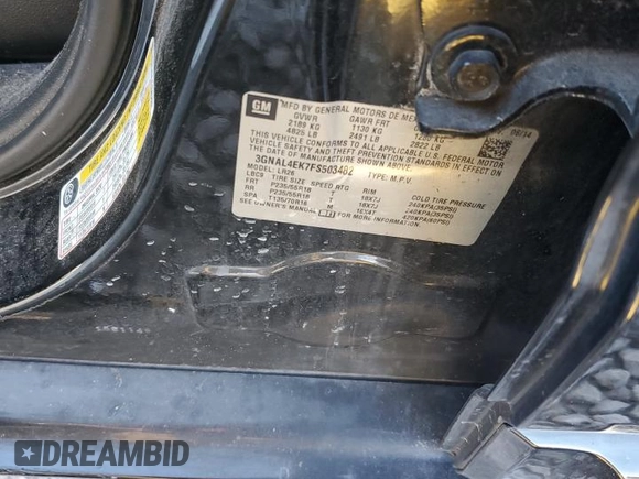 2015 Chevrolet Captiva Sport LTZ with VIN 3GNAL4EK7FS503482, listed as a Copart auction lot 42259575 with 205,304 mi miles and Salvage Title. Bid and sale history available at DreamBid. Image 12.