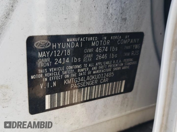 2019 Genesis G70 2.0T Advanced with VIN KMTG34LA0KU012485, listed as a Copart auction lot 66610994 with 73,941 mi miles and Salvage Title. Bid and sale history available at carsss.com. Image 14.