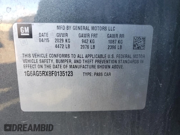 2015 Cadillac ATS Standard AWD with VIN 1G6AG5RX8F0135123, listed as a Copart auction lot 87646585 with 130,446 mi miles and Salvage title. Bid and sale history available at DreamBid. Image 14.